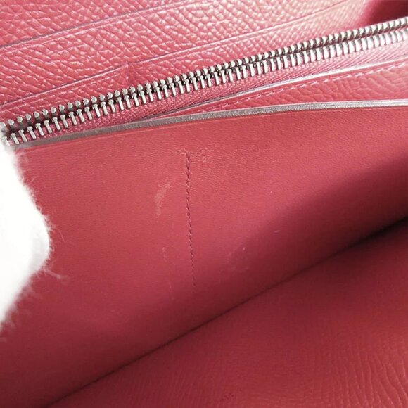 Auth HERMES AZAP LONG Zip Around long wallet Pink red leather s0483a - Picture 8 of 10